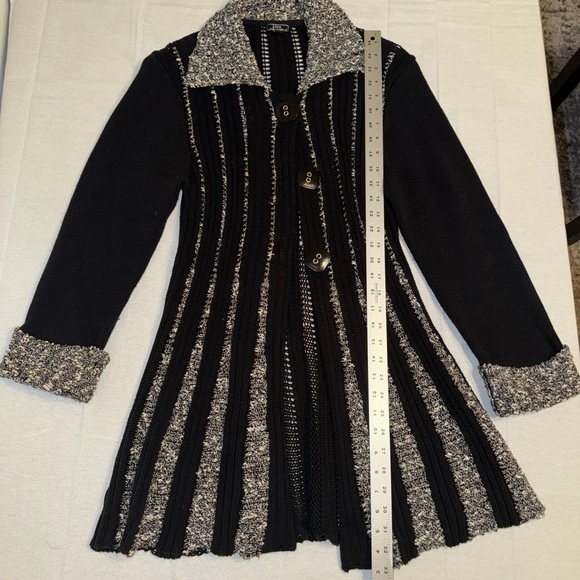 Y2K Long Cardigan Sweater Coat Womens L Black Gray Open Front Boho Duster - Picture 4 of 5